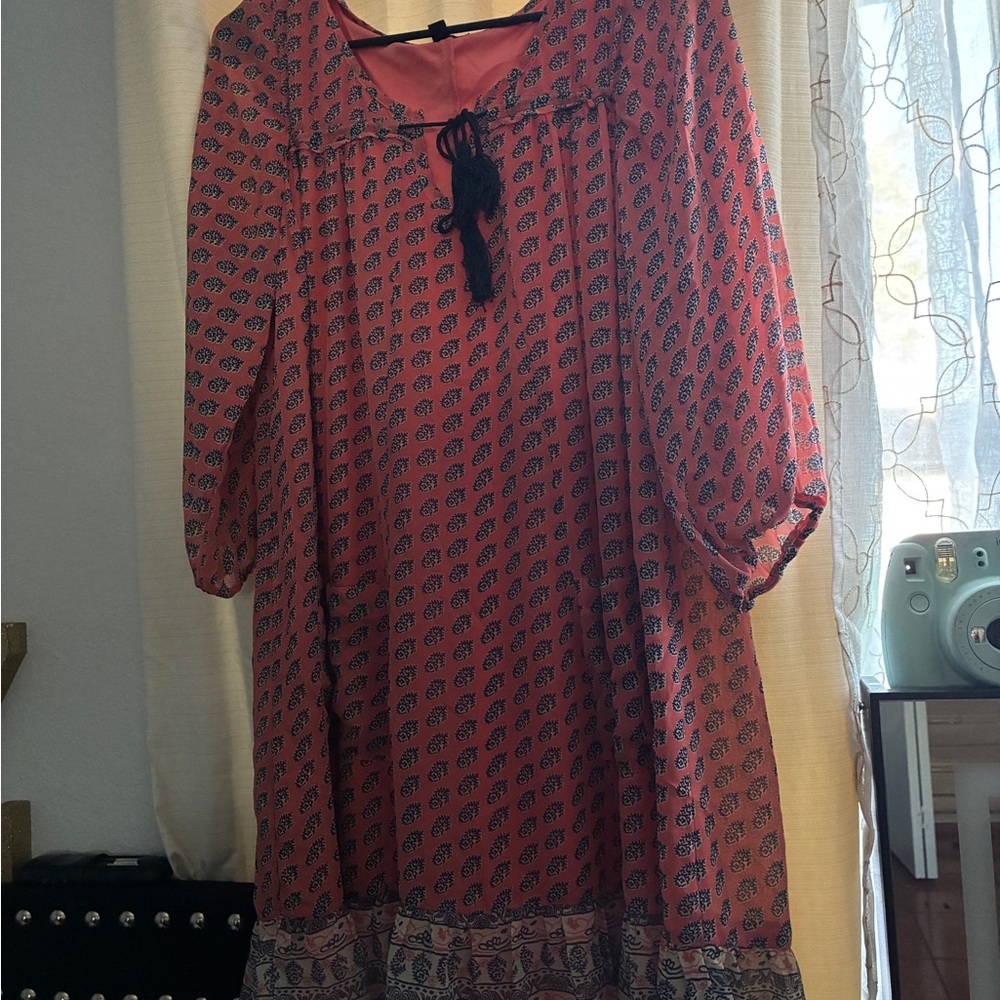 As U Wish Coral and Navy Patterned Dress